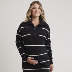 Thyme Maternity Dress Women Large Knit Black and White Stripes